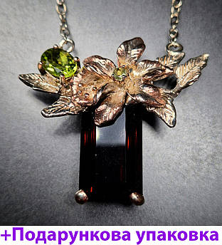 Кольє срібне з раухтопазом та хризолітами, ручна робота