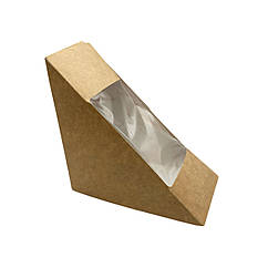 Контейнер для сендвіча паперовий з віконцем | Крафт / Біла 1PE 130 * 130 * 60мм