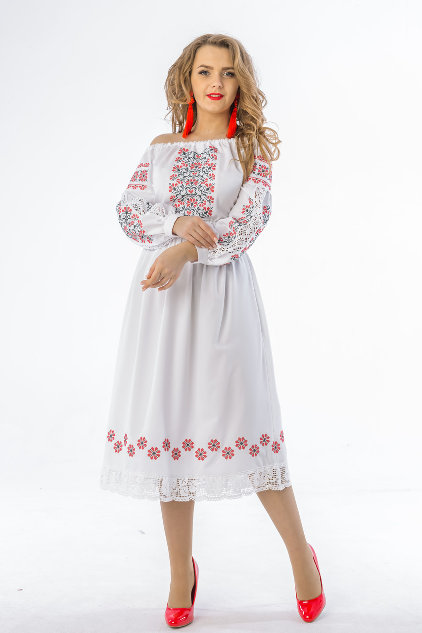 Вишита жіноча сукня "Ромашка"міді біла