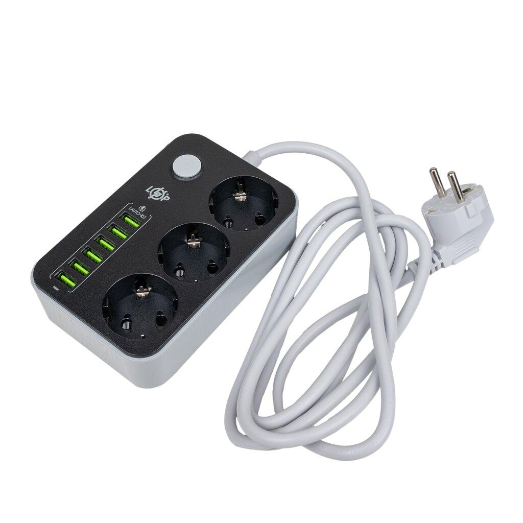 Мережевий фільтр LogicPower F24U6 3x220V-2500W, 6xUSB-3.4A довжиною 2 м Чорний - 1 шт.