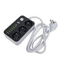 Мережевий фільтр LogicPower F24U6 3x220V-2500W, 6xUSB-3.4A довжиною 2 м Чорний - 1 шт.