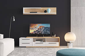 Сучасна маленька міні стінка під телевізор модерн у вітальню зал 180 см Медіна білий/дуб крафт золотий