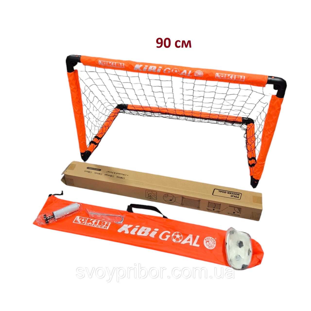 Футбольні ворота 90 см складні KIBI GOAL (М) (ворота, м'яч, насос, колишки, чохол), фото 1