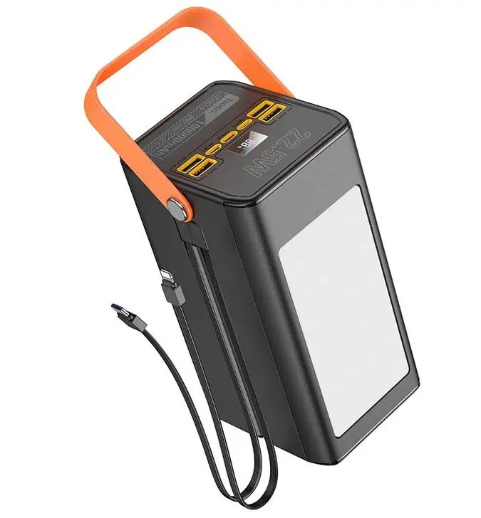 УМБ портативне зарядне Power Bank HOCO Action DB49 100000mAh з вбудованими кабелями чорне, фото 1