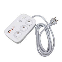Мережевий фільтр LogicPower F65WG4 3x220V-3250W, 2xUSB-60W, 2xType-C 65W QC/PD довжиною 2 м Білий - 1 шт.