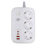 Мережевий фільтр LogicPower F65WG4 3x220V-3250W, 2xUSB-60W, 2xType-C 65W QC/PD довжиною 2 м Білий - 1 шт., фото 3