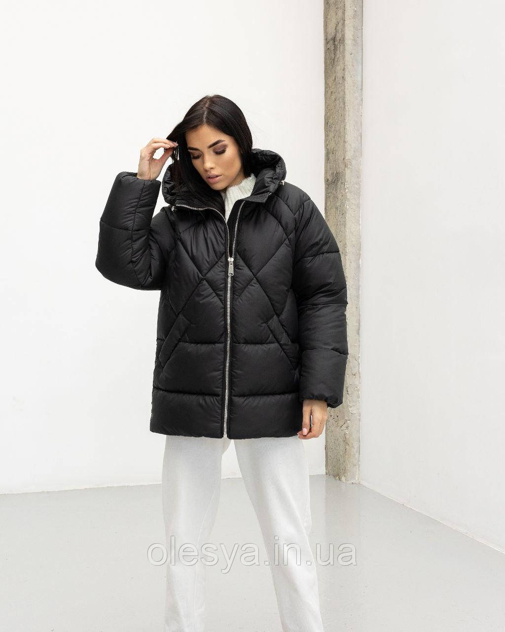 Жіночий пуховик Верона, теплий зимовий пуховик пуфер чорного кольору на біопуху тм LeoPride — розміри 44 -50, фото 1