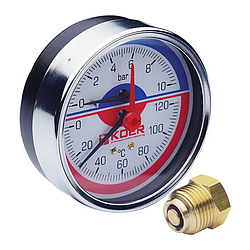 Термоманометр аксіальний (KOER KM.812A) (0-10 bar), D 80 мм, 1/4"-1/2" (KR0219)