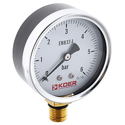 Манометр радіальний (KOER KM.610R) (0-6 bar), D 63 мм, 1/4"-1/2" (KR0204)