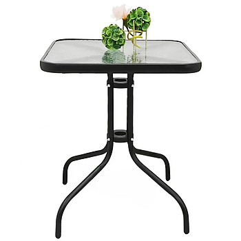 Стіл садовий квадратний 4P Monza 60x60 см зі скляною стільницею для саду, балкона, тераси , кав'ярні