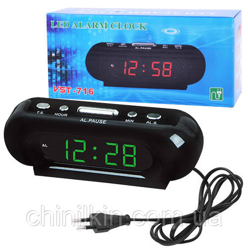 Годинник мережевий VST-716-4 салатові написи, 220V, фото 1