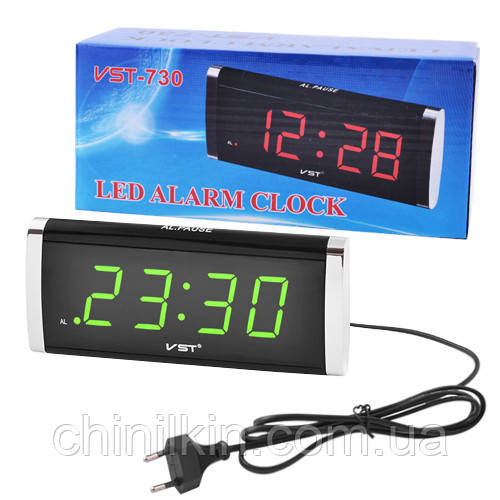 Годинник мережевий VST-730-2 зелені написи, 220V, фото 1