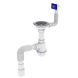 Сифон для кухні Zerix SK-02-A 3 1/2"x40 з різзю. випуском і гнучким прямокутним переливом (ZX4952)