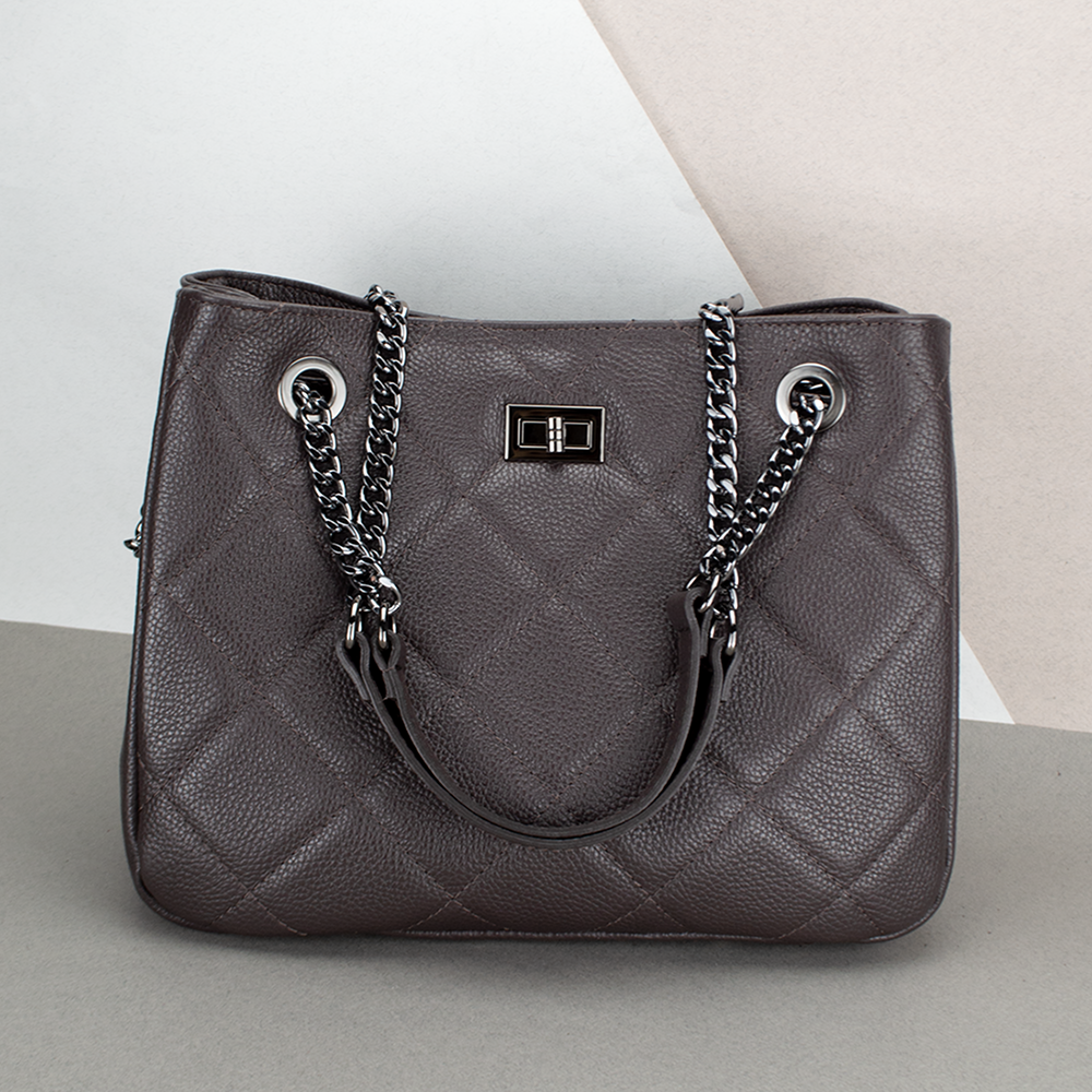 Сумка жіноча шкіряна ділова Virginia Conti 03382 на ланцюжку шоколадна