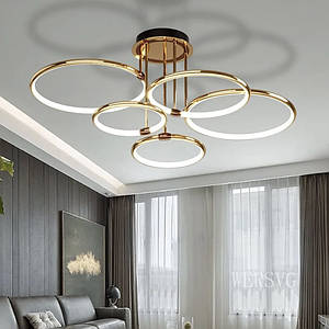 Золота світлодіодна Led-люстра на 5 кілець, BO5100/5GD, до 18 м²