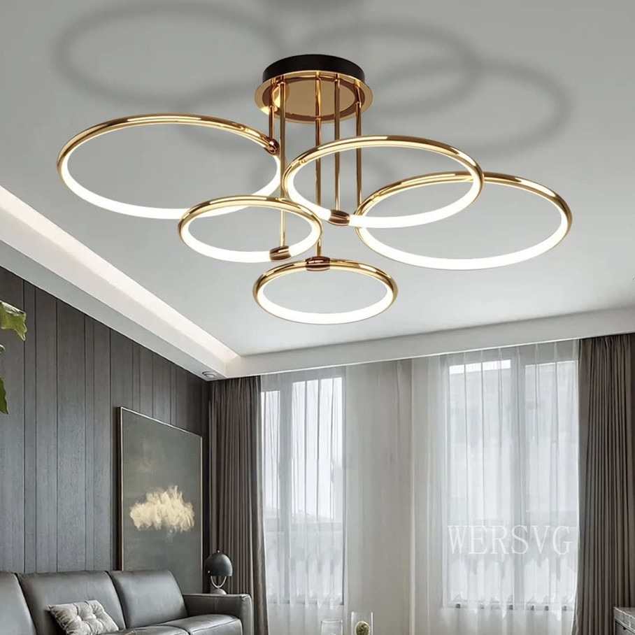Золота світлодіодна Led-люстра на 5 кілець, BO5100/5GD, до 18 м²