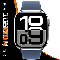 Apple Watch Series 10 GPS 46mm Silver Aluminum Case with Denim Sport Band S/M MWWL3