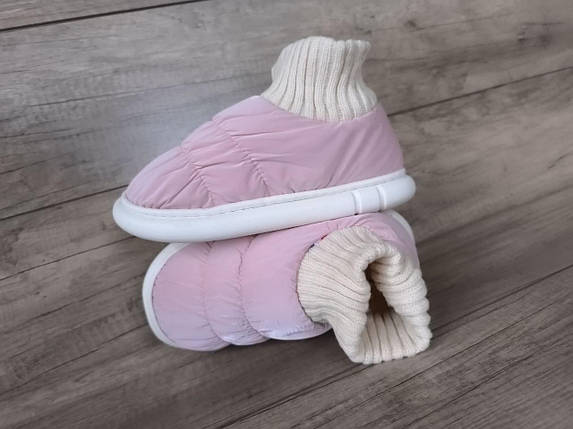 РОЖЕВІ Дутики високі з манжетом-шкарпетка на білій підошві жіночі без застібки непромокальні зимові, фото 1