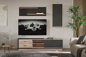 Сучасна стильна маленька міні стінка під телевізор сіра 190 см у вітальню зал Ремо дуб сан-ремо/антрацит