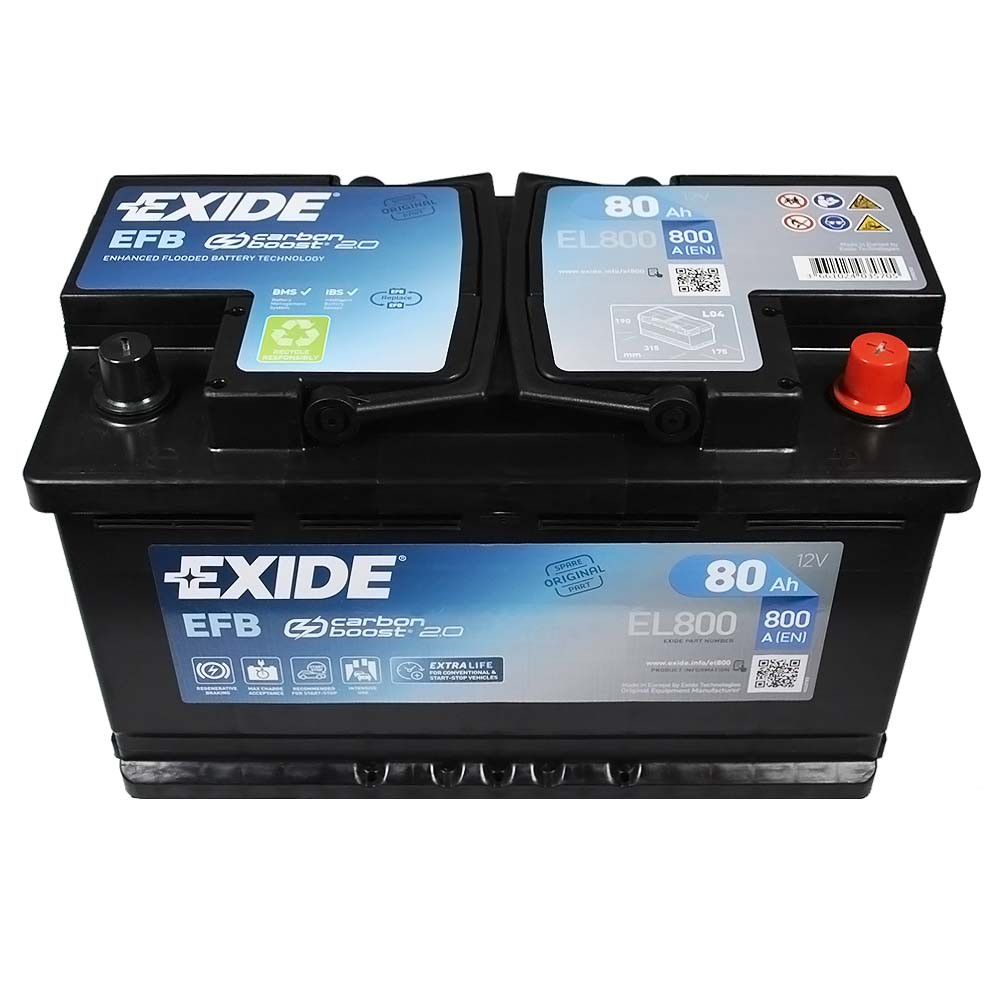 Автомобільний акумулятор EXIDE Start-Stop EFB 80Аh 800A R+ EL800, фото 1