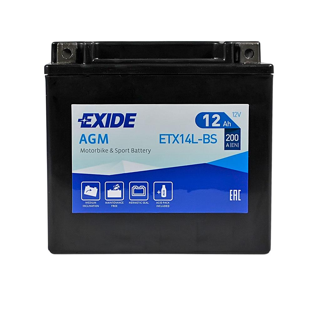 Мото акумулятор EXIDE AGM ETX 14L-BS 12V 12Ah 200А R+ ETX14L-BS, фото 1