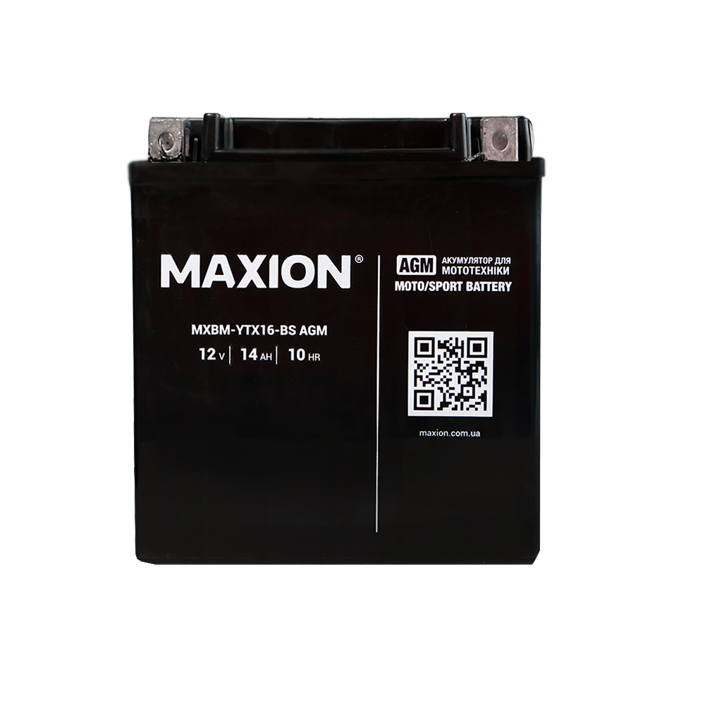 Мото акумулятор MAXION AGM MXBM-YTX16-BS 12V 14Ah 230A L+ MXBM-YTX16-BS, фото 1