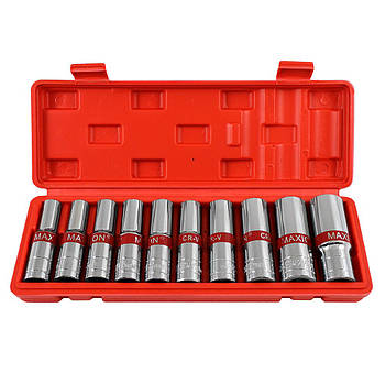 Набір довгих головок 1/2”, 10 одиниць, Cr-V, MAXION MXTL- PCS10, (8-24мм)