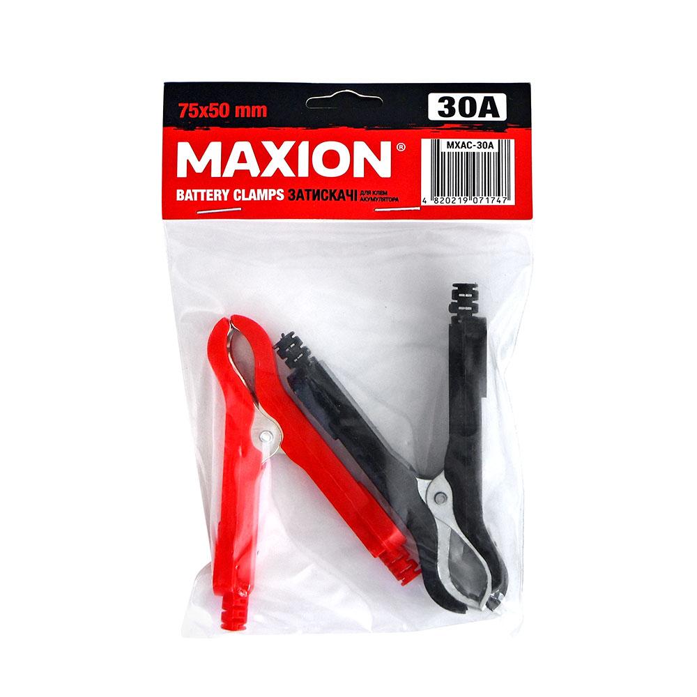 Затискачі MAXION MXAC-30А "Крокодили", пара, червоний/чорний, 30A, довжина 7,5 см, ширина 5 см, фото 1