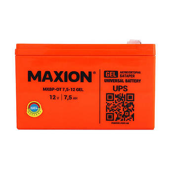 Акумулятор промисловий MAXION MXBP-OT 7,5-12 GEL (12V, 7,5Ah, +/-)