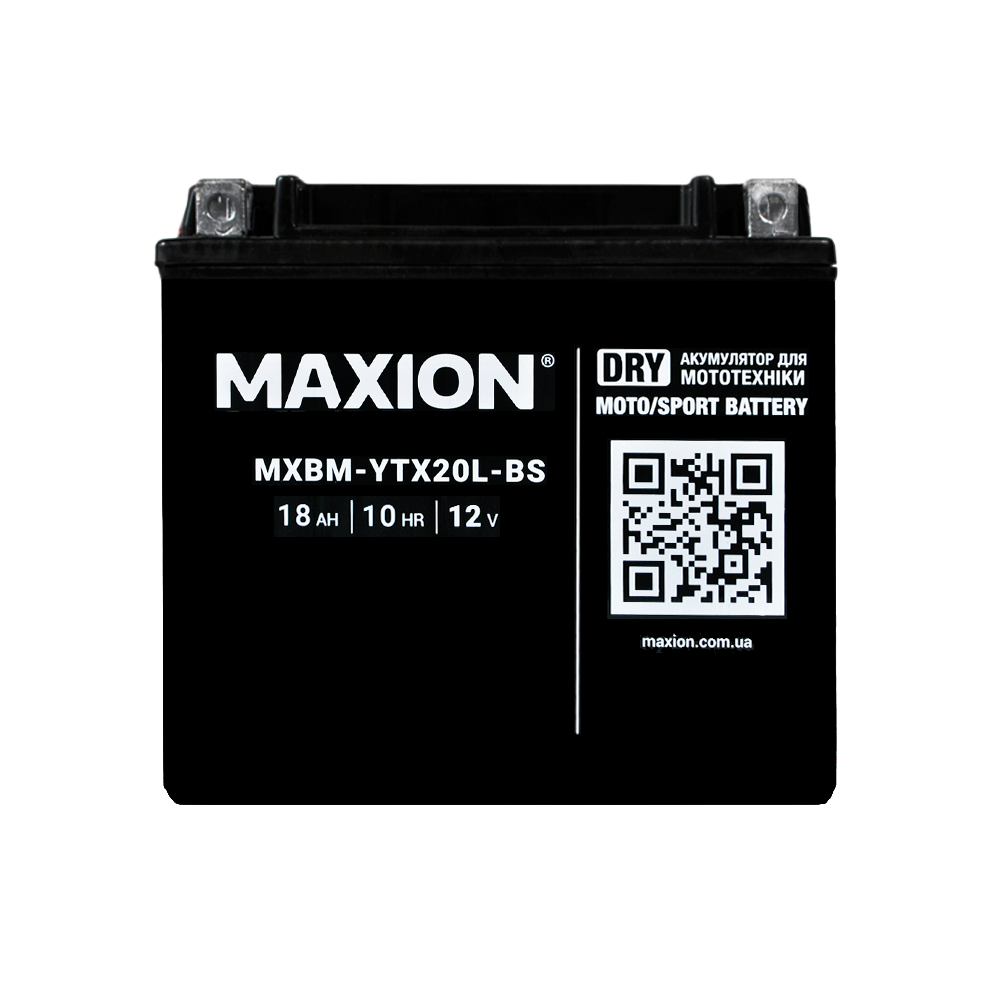 Мото акумулятор MAXION MXBM-YTX20L-BS (12V, 18Ah, 260A, -/+), фото 1