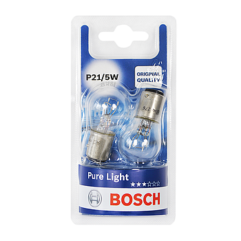 Лампа розжарювання Bosch Pure Light P21/5W 12V 21/5W BAY15d (комплект 2 шт.)  блістер 1987301016