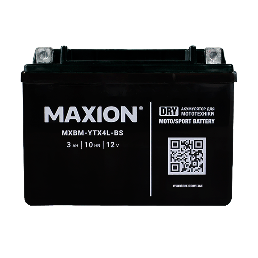 Мото акумулятор MAXION AGM MXBM-YTX4L-BS 12V 4Ah 50A R+ MXBM-YTX4L-BS, фото 1