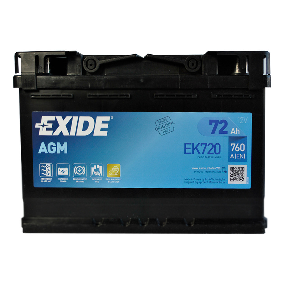 Автомобільний акумулятор EXIDE Start-Stop AGM (EK720) 72Аh 760A R+ (L3), фото 1