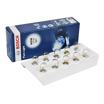 Лампа розжарювання Bosch Pure Light W5W 12V 5W W2.1x9.5d 501 картон 10шт. 1987302206
