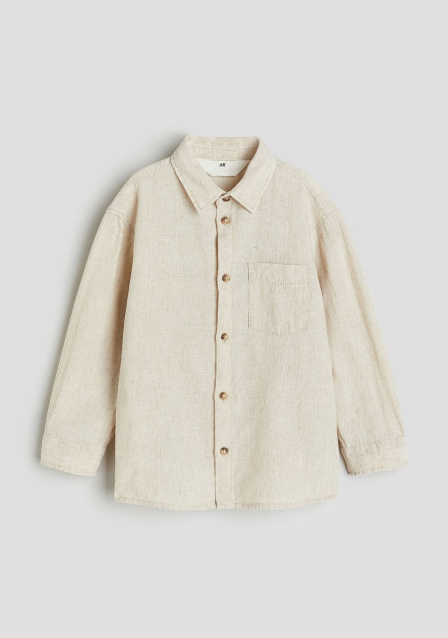 Сорочка із сумішевого льону світло-бежевий H&M 92см, фото 1
