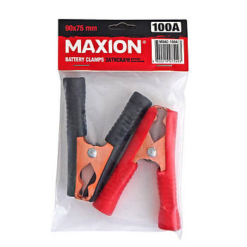 Затискачі MXAC-100А "Крокодили", пара, червоний/чорний, 75-100A, L=9 см, B= 7,5 см