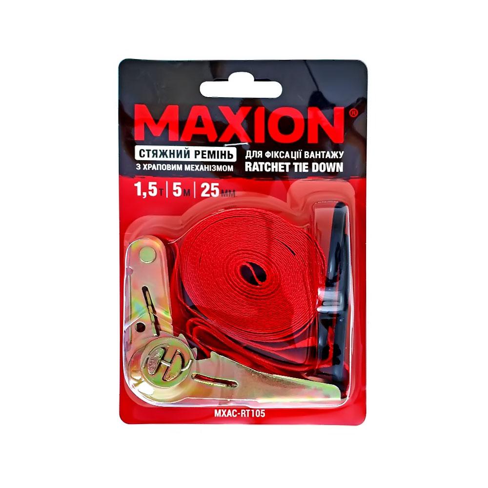 Стяжний ремінь з тріскачкою та двома гаками МXAC-RT105 ( 1,5т; 25mm*5m; червоний)
