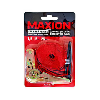 Стяжний ремінь з тріскачкою та двома гаками МXAC-RT105 ( 1,5т; 25mm*5m; червоний)