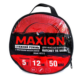 Стяжний ремінь з тріскачкою та двома гаками МXAC-RT512 ( 5т; 50mm*12m; червоний)