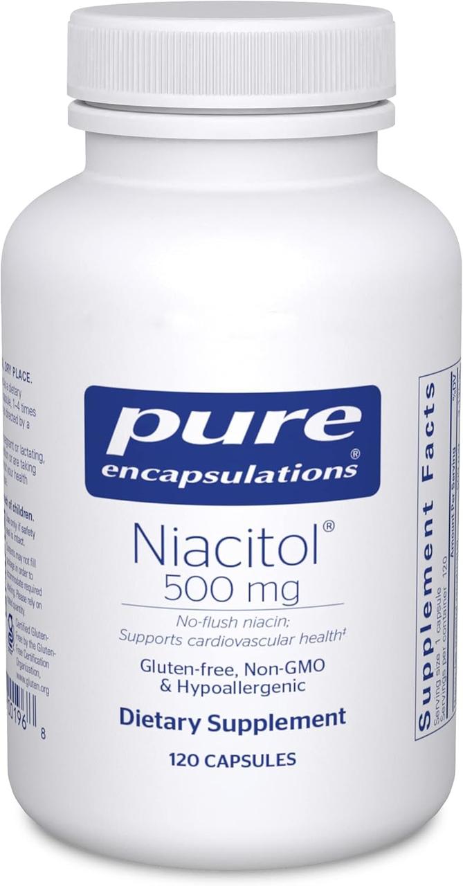 Ніацитол (Без флешніацину) 500 мг, Niacitol® (no-flush niacin) 500 mg, Pure Encapsulations, 120 капсул BX619
