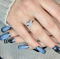 Срібна каблучка "Метелик" з кубічним цирконієм покрита родієм