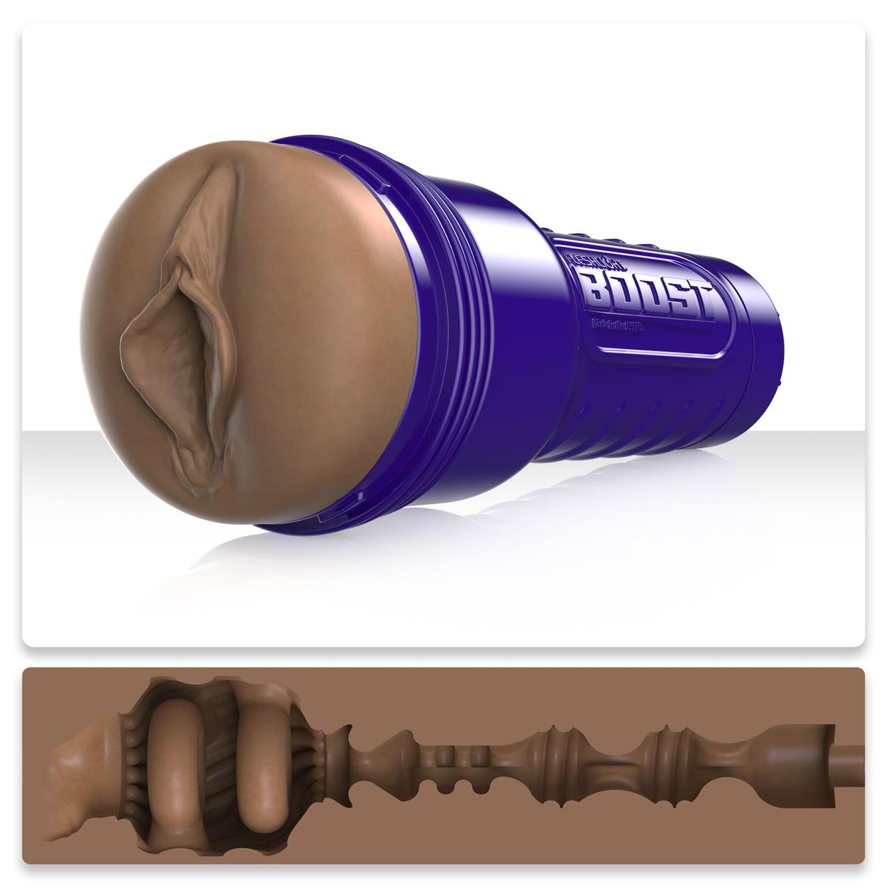 Мастурбатор-вагіна Fleshlight Boost Bang Medium Dark Flesh, плавальні кільця Turbo Tech, фото 1