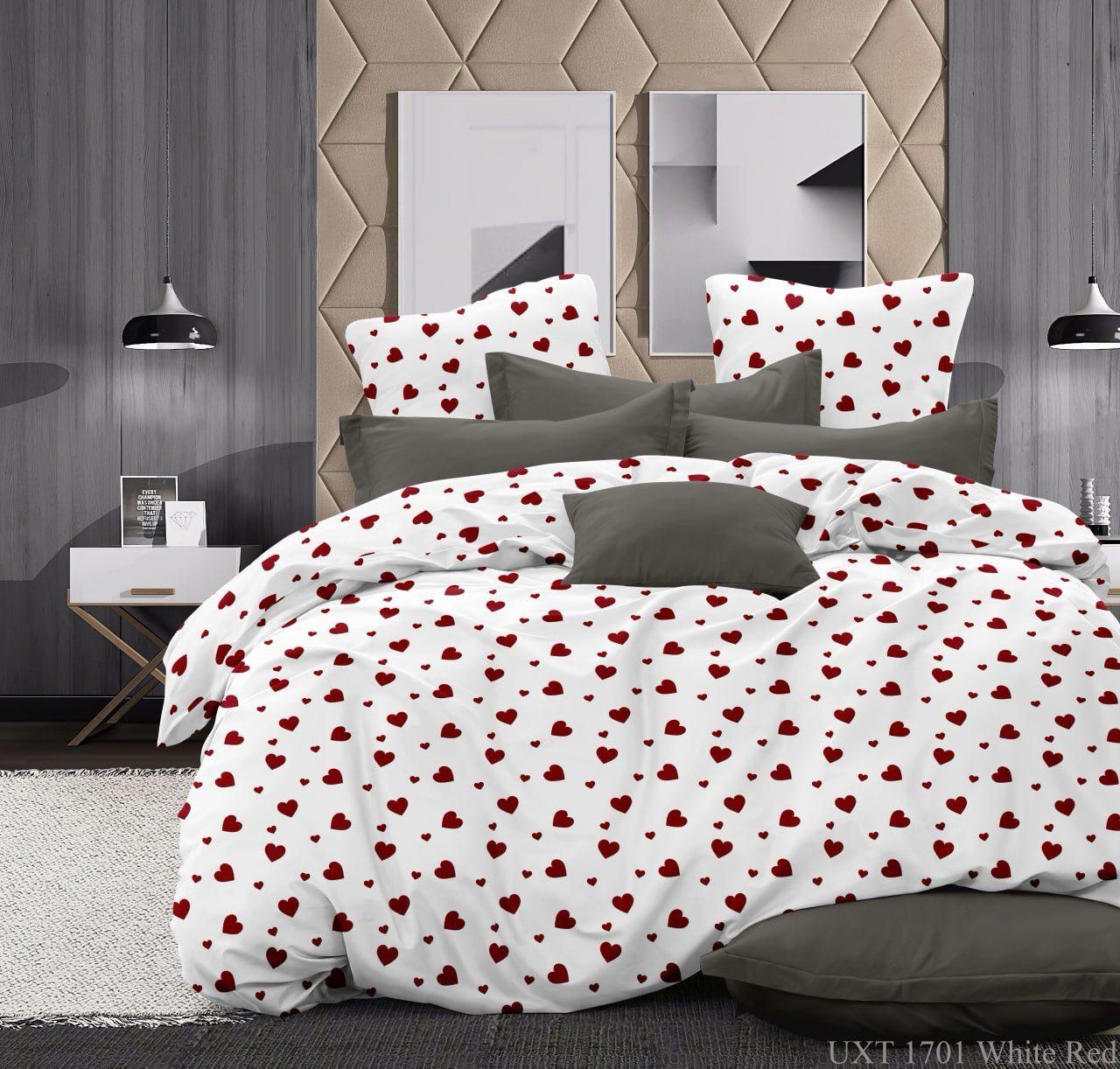 Тканина для постільної білизни Бязь "Gold" Lux GL17010red (50м) червоні сердечки на білому