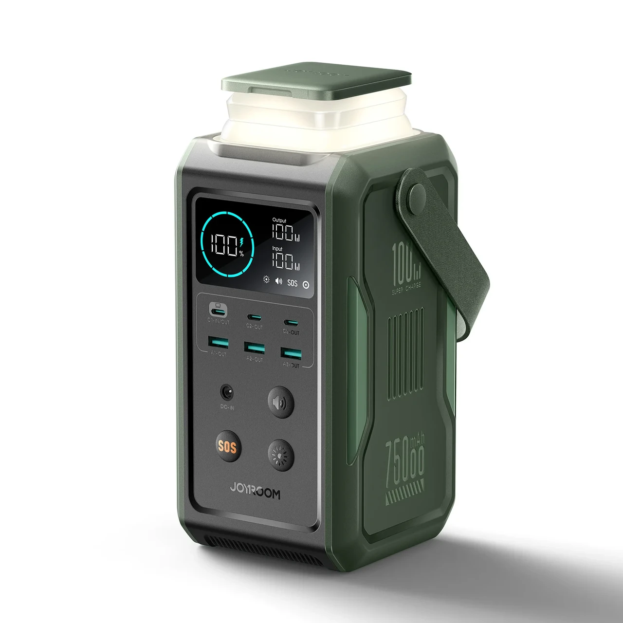 Повербанк JOYROOM PD100W 75000mAh з висувною підсвіткою, зарядна станція 240Wh, зелений