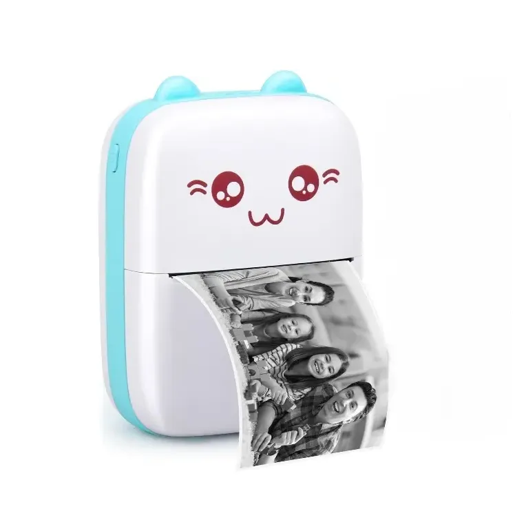 Міні принтер BLUETOOTH-ПрінТЕР термопринтер котик ГОЛУБИЙ, фото 1