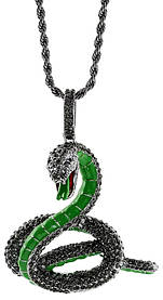 Підвіска-кулон із біжутерного сплаву зелена змія зі стразами, символ 2025, змія підвіска
