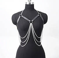 Портупея на груди з екошкіри з ланцюгами каскадом