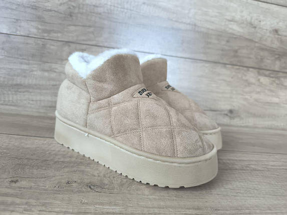 БІЖОВІ BEIGE Уги зі стьобаним верхом низькі на високій платформі еко ЗАМША жіночі з опухом, фото 1