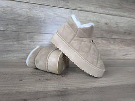 БІЖОВІ BEIGE Уги зі стьобаним верхом низькі на високій платформі еко ЗАМША жіночі з опухом, фото 3