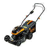 Газонокосарка акум. BLM42, 2*18В, ширина захвату 42см, висота скош. 25-75мм, травозбірник 45л, несамохідна,, фото 2